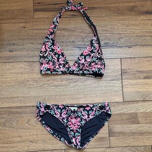 Kate Spade Black and Pink Floral Bikini